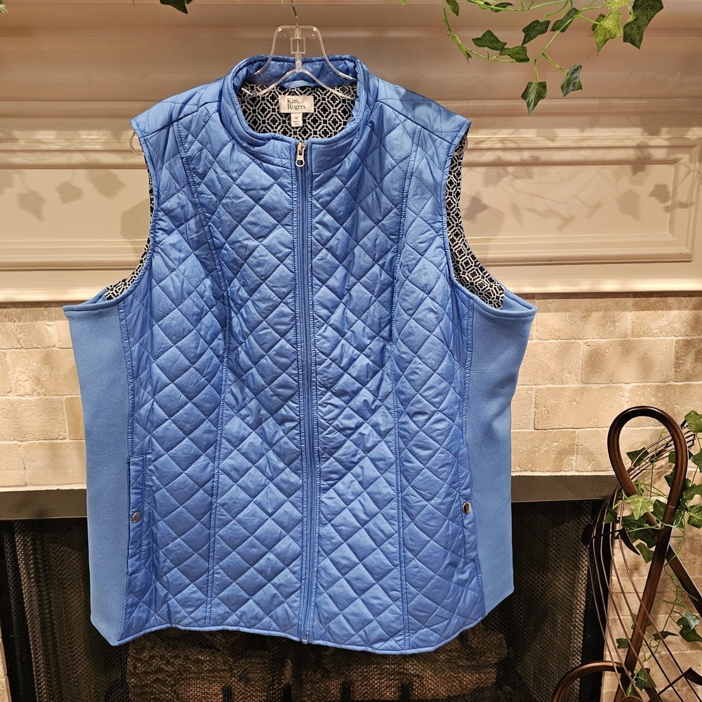 Kim Rogers Blue 1X Womens Quilted Vest
